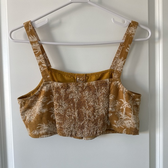American Eagle Outfitters Mustard Botanical Button-Front Crop Top - Picture 5 of 6